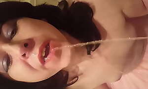 Sissy slut Luce gets piss and spunk on their way face