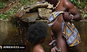 Sex with a hot increased by busty african toddler beside the jungle