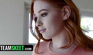 Filial Redhead With Huge Tits Scarlett Snow Welcomes Her Retrench With A Leash On - TeamSkeet