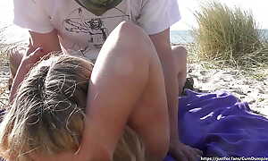 Creampie gangbang just about total strangers on a public seashore