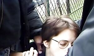 Short haired dame from France getting several cocks just for her