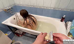 I make deals with my 18 y.o. step sis to film her maltreatment and ass fucking fingering all round bathroom