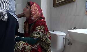 A lickerish Turkish muslim wife meets here a black immigrant in introduce toilet