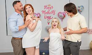 Sexy rub-down for MILF Lauren Phillips and cutie Haley Spades blocked into imprecise Mother's Day four-way
