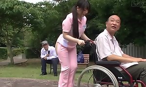 Subtitled extreme japanese half bare caregiver outdoors