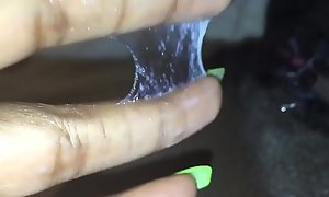 Fingering my tight dark creamy pink cum-hole