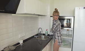 Excited lonely housewife with glasses fucks with the plumber