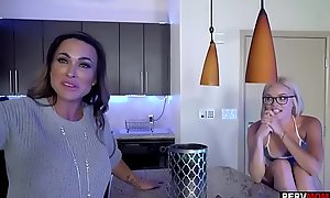 Australian stepmom and legal age teenager stepdaughter double blowjob