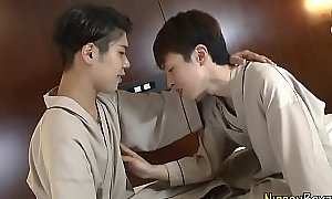 Gay oriental gives blowjob coupled with rides