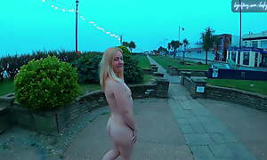 Young blonde exhibitionist wife footslogger nude around Felixstowe seafront, England