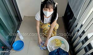 Myanmar Tiny Maid loves to fuck while washing get under one's clothes