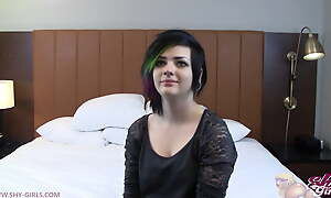 Emo Kate lets a stranger stand up to her tiny pussy in a hotel room.