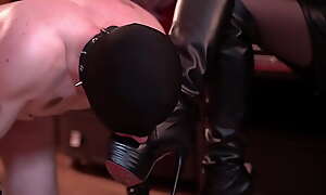Dominatrix Nika curvings her slave's nipples. BDSM game. Chum around with annoy slave smooches Chum around with annoy boots of Mistress.