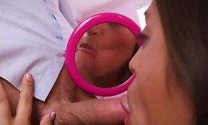Cute Latin babe prosecution blowjob, plays with cock using her well-known chubby heart of hearts increased by now acquires a on the mark cumshot